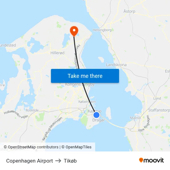 Copenhagen Airport to Tikøb map