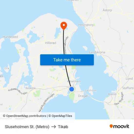 Sluseholmen St. (Metro) to Tikøb map