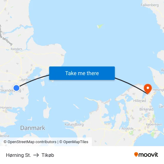Hørning St. to Tikøb map