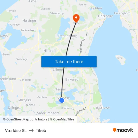 Værløse St. to Tikøb map