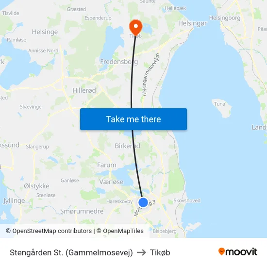 Stengården St. (Gammelmosevej) to Tikøb map