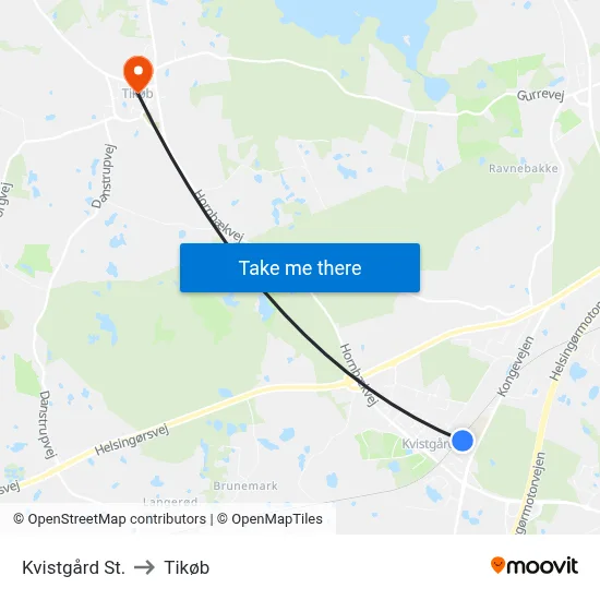 Kvistgård St. to Tikøb map