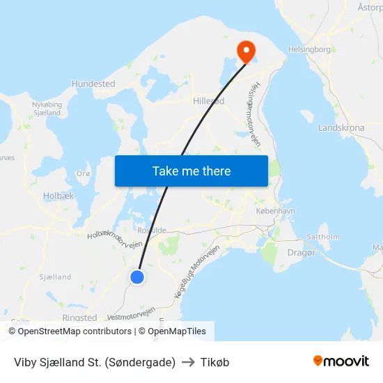 Viby Sjælland St. (Søndergade) to Tikøb map