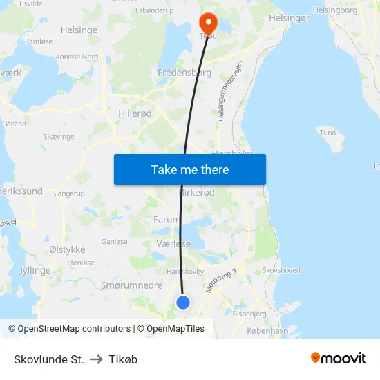 Skovlunde St. to Tikøb map