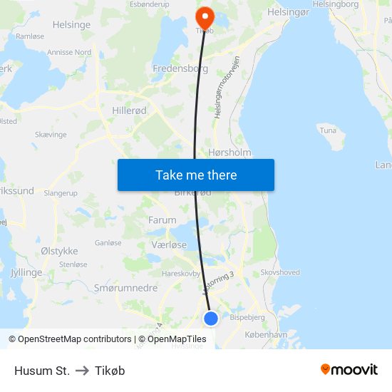 Husum St. to Tikøb map