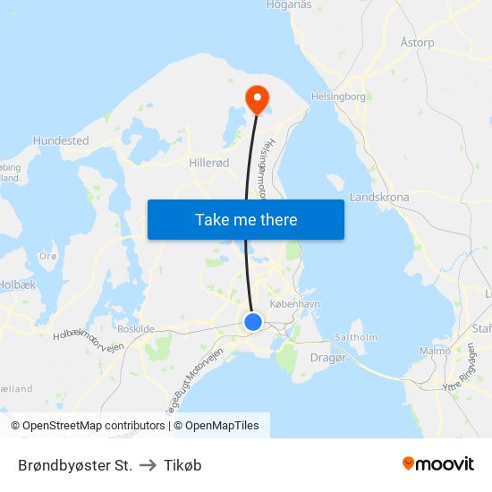 Brøndbyøster St. to Tikøb map
