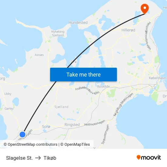 Slagelse St. to Tikøb map