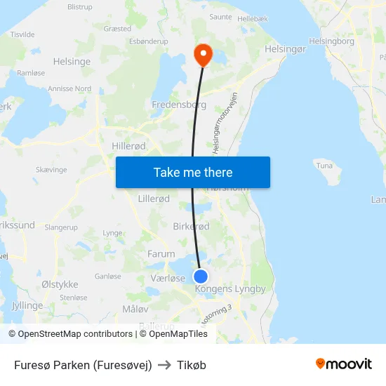Furesø Parken (Furesøvej) to Tikøb map