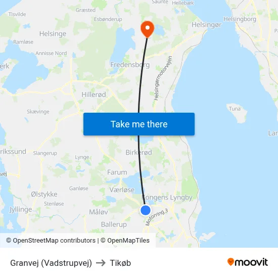 Granvej (Vadstrupvej) to Tikøb map