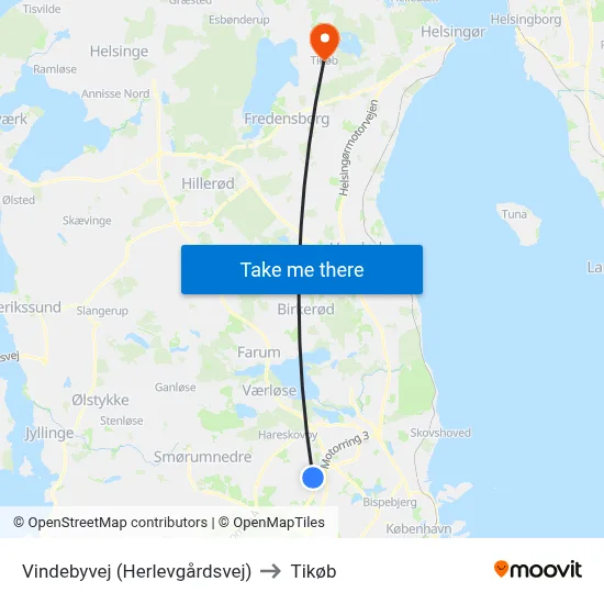 Vindebyvej (Herlevgårdsvej) to Tikøb map