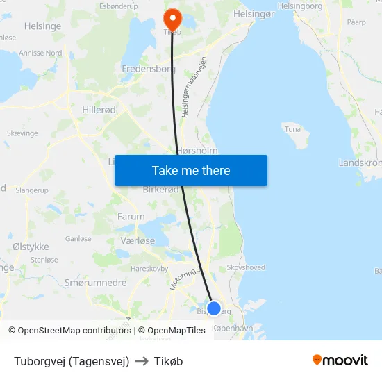 Tuborgvej (Tagensvej) to Tikøb map