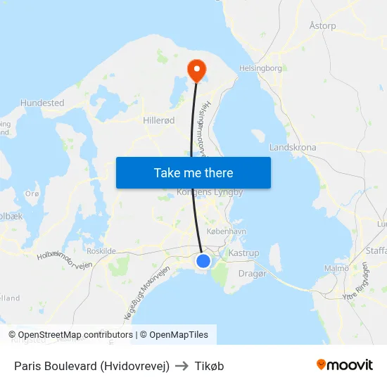 Paris Boulevard (Hvidovrevej) to Tikøb map