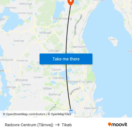 Rødovre Centrum (Tårnvej) to Tikøb map