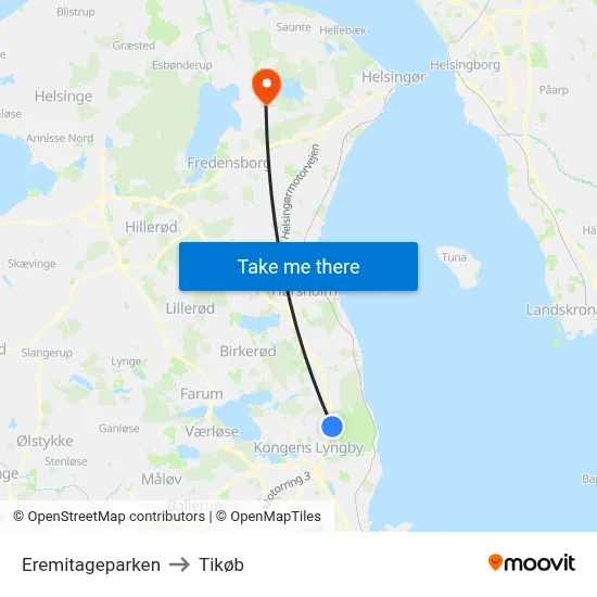 Eremitageparken to Tikøb map