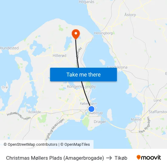 Christmas Møllers Plads (Amagerbrogade) to Tikøb map