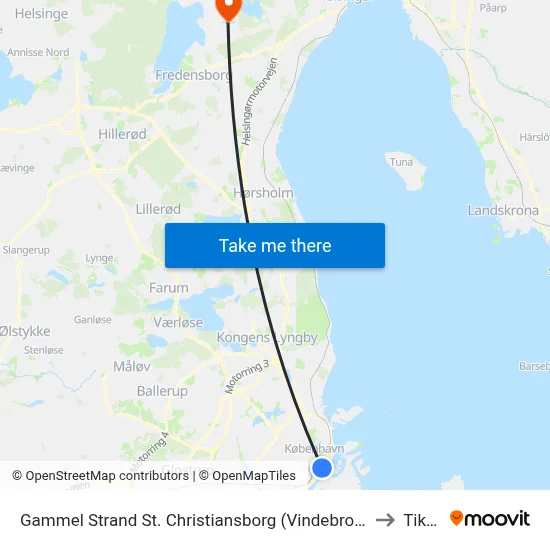 Gammel Strand St. Christiansborg (Vindebrogade) to Tikøb map