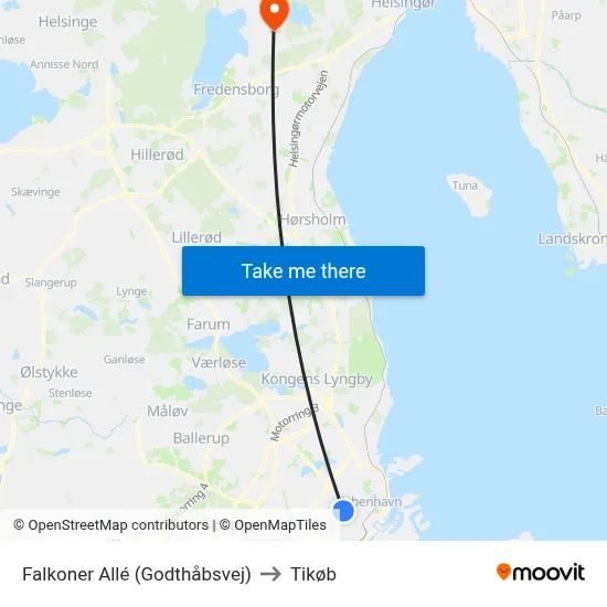 Falkoner Allé (Godthåbsvej) to Tikøb map