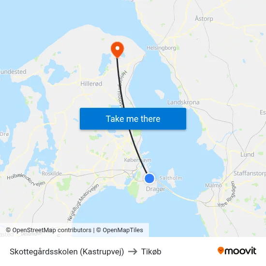 Skottegårdsskolen (Kastrupvej) to Tikøb map