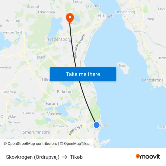 Skovkrogen (Ordrupvej) to Tikøb map