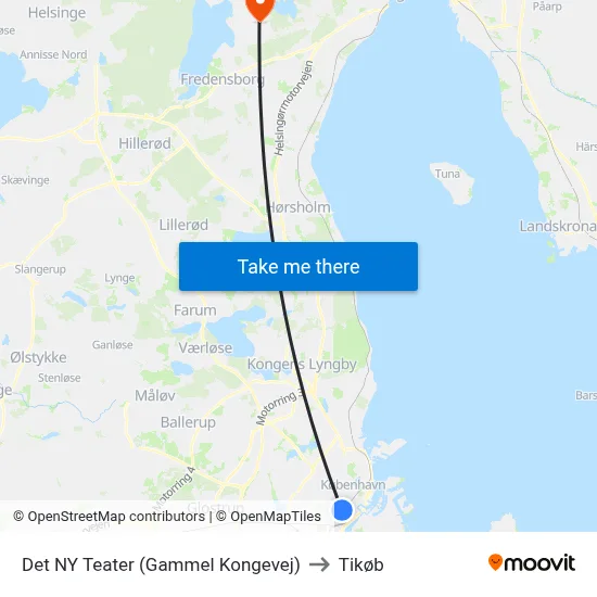 Det NY Teater (Gammel Kongevej) to Tikøb map
