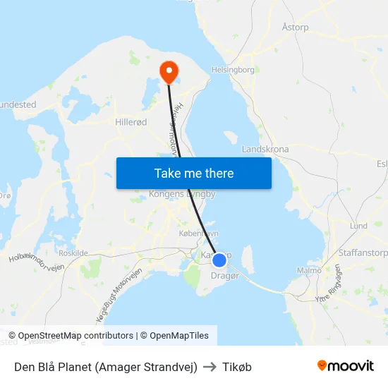 Den Blå Planet (Amager Strandvej) to Tikøb map