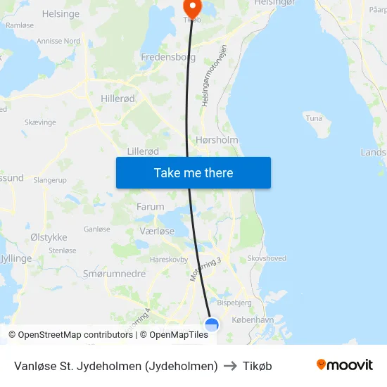 Vanløse St. Jydeholmen (Jydeholmen) to Tikøb map