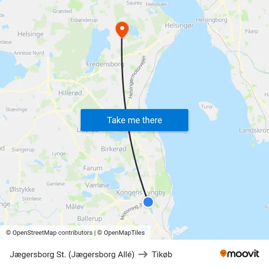 Jægersborg St. (Jægersborg Allé) to Tikøb map