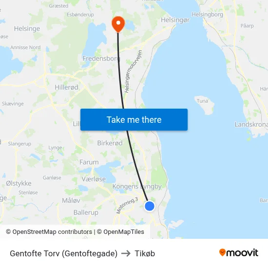 Gentofte Torv (Gentoftegade) to Tikøb map