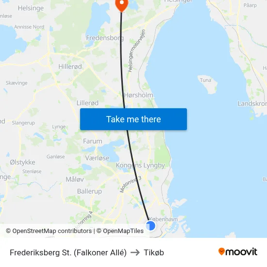 Frederiksberg St. (Falkoner Allé) to Tikøb map
