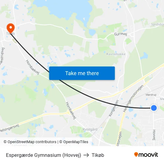Espergærde Gymnasium (Hovvej) to Tikøb map