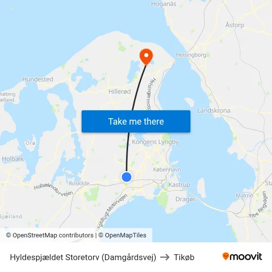 Hyldespjældet Storetorv (Damgårdsvej) to Tikøb map