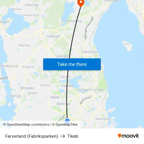Farverland (Fabriksparken) to Tikøb map