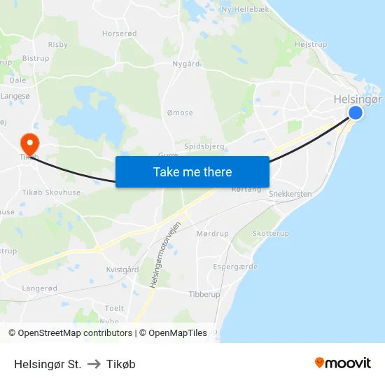 Helsingør St. to Tikøb map