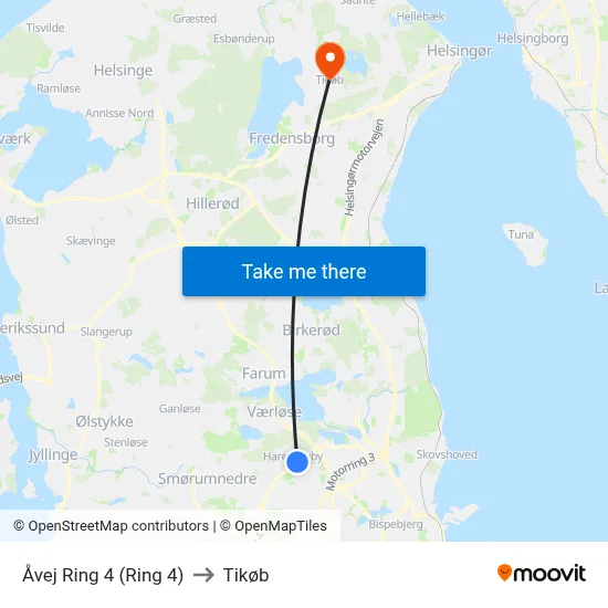 Åvej Ring 4 (Ring 4) to Tikøb map