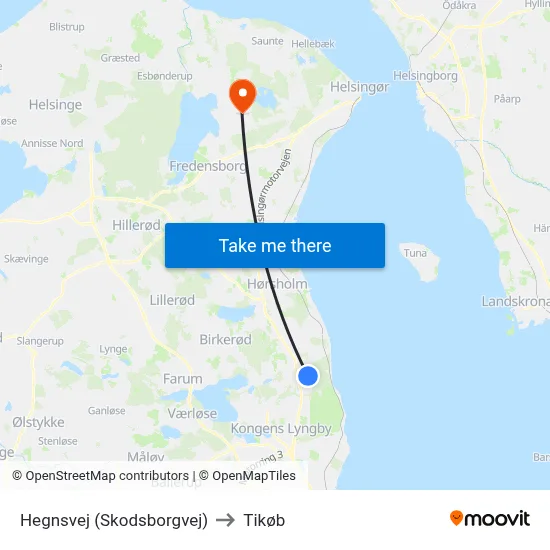 Hegnsvej (Skodsborgvej) to Tikøb map