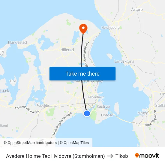Avedøre Holme Tec Hvidovre (Stamholmen) to Tikøb map