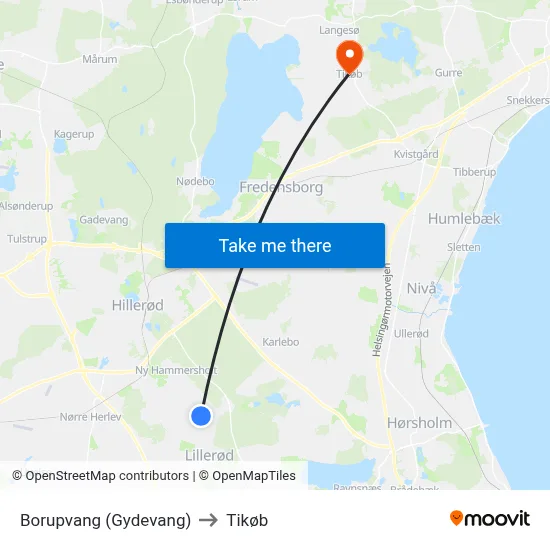 Borupvang (Gydevang) to Tikøb map