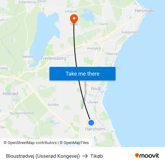 Bloustrødvej (Usserød Kongevej) to Tikøb map