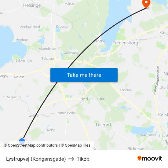 Lystrupvej (Kongensgade) to Tikøb map
