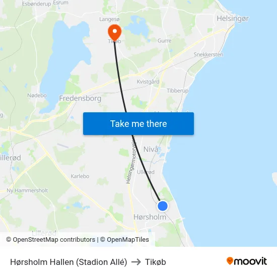 Hørsholm Hallen (Stadion Allé) to Tikøb map