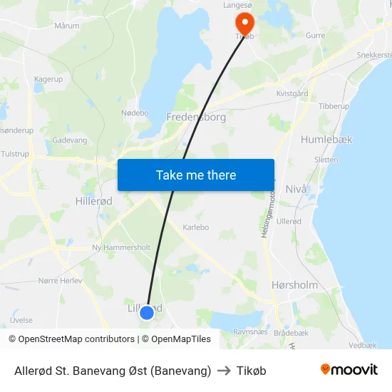 Allerød St. Banevang Øst (Banevang) to Tikøb map