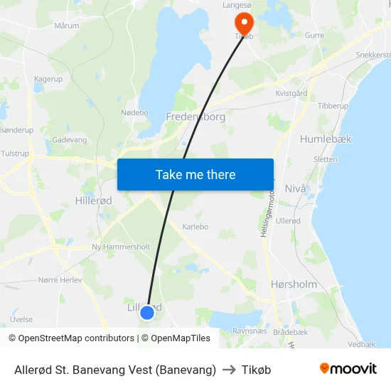 Allerød St. Banevang Vest (Banevang) to Tikøb map