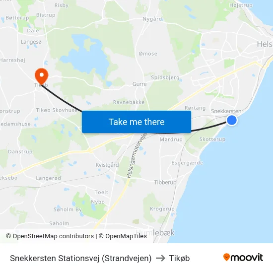 Snekkersten Stationsvej (Strandvejen) to Tikøb map