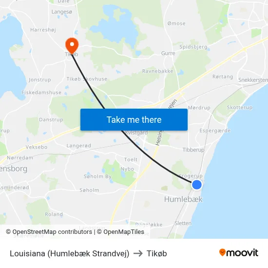 Louisiana (Humlebæk Strandvej) to Tikøb map