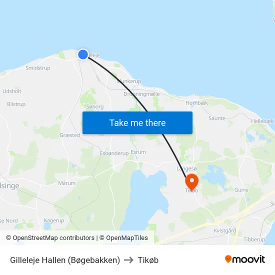 Gilleleje Hallen (Bøgebakken) to Tikøb map
