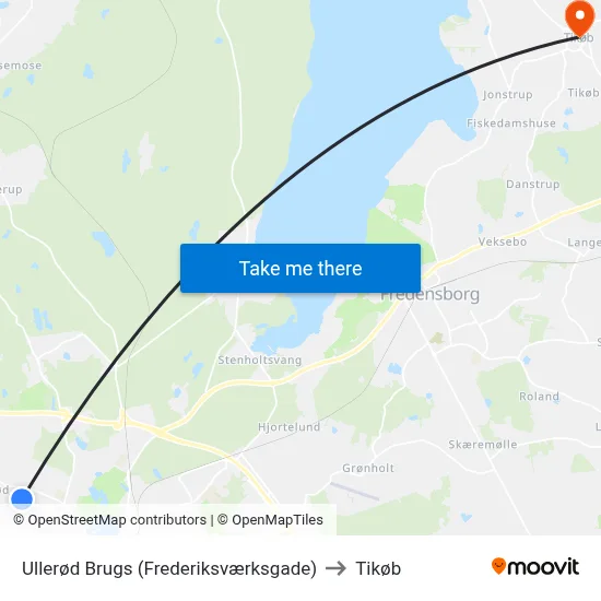 Ullerød Brugs (Frederiksværksgade) to Tikøb map