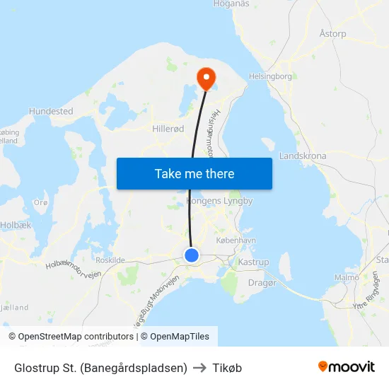Glostrup St. (Banegårdspladsen) to Tikøb map