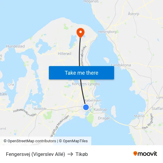 Fengersvej (Vigerslev Allé) to Tikøb map