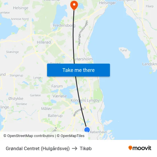 Grøndal Centret (Hulgårdsvej) to Tikøb map