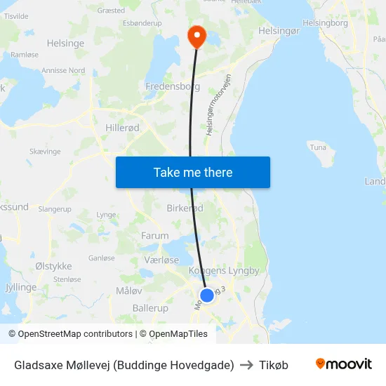 Gladsaxe Møllevej (Buddinge Hovedgade) to Tikøb map